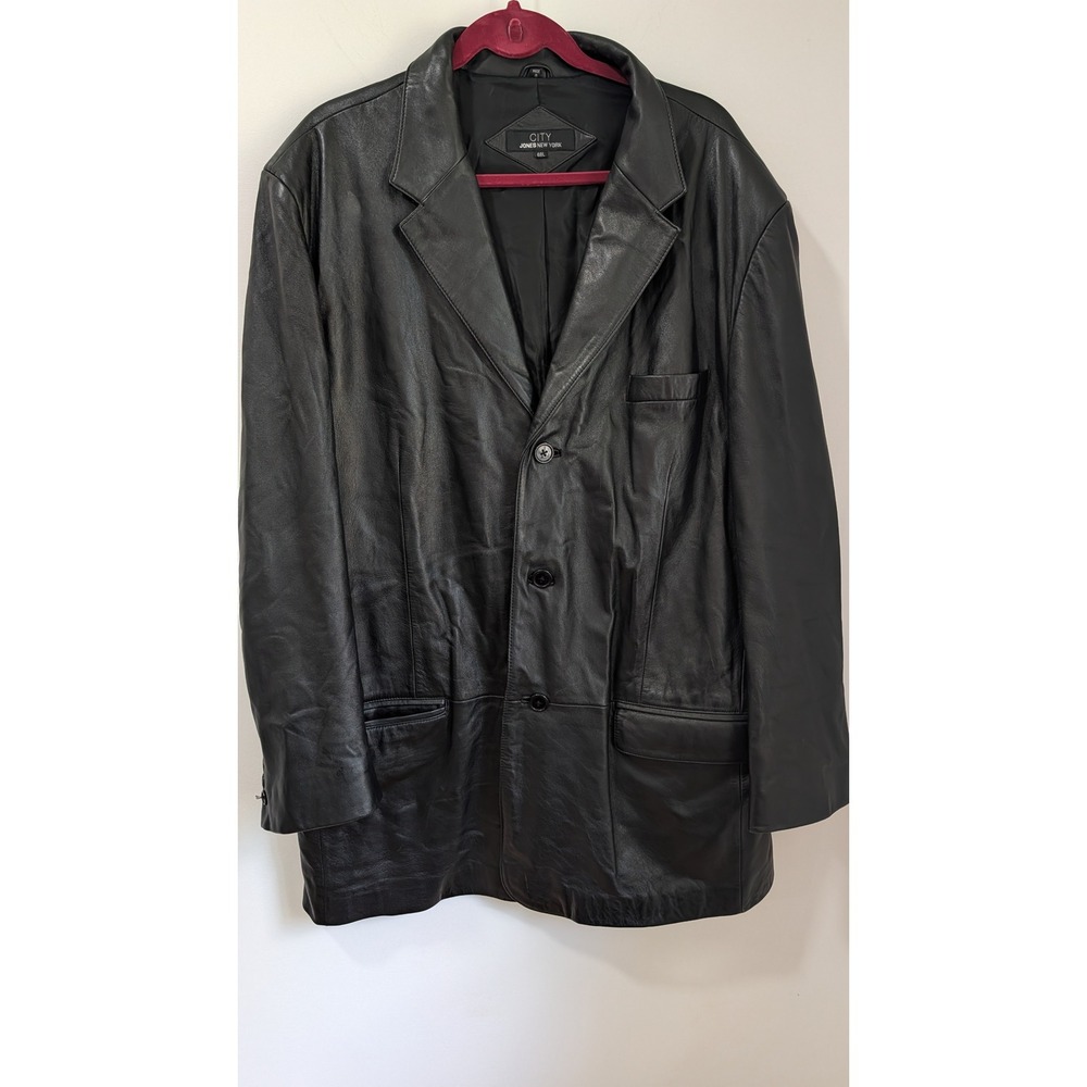 Vintage Jones New York City Mens Black Genuine Leather Blazer Jacket 48L